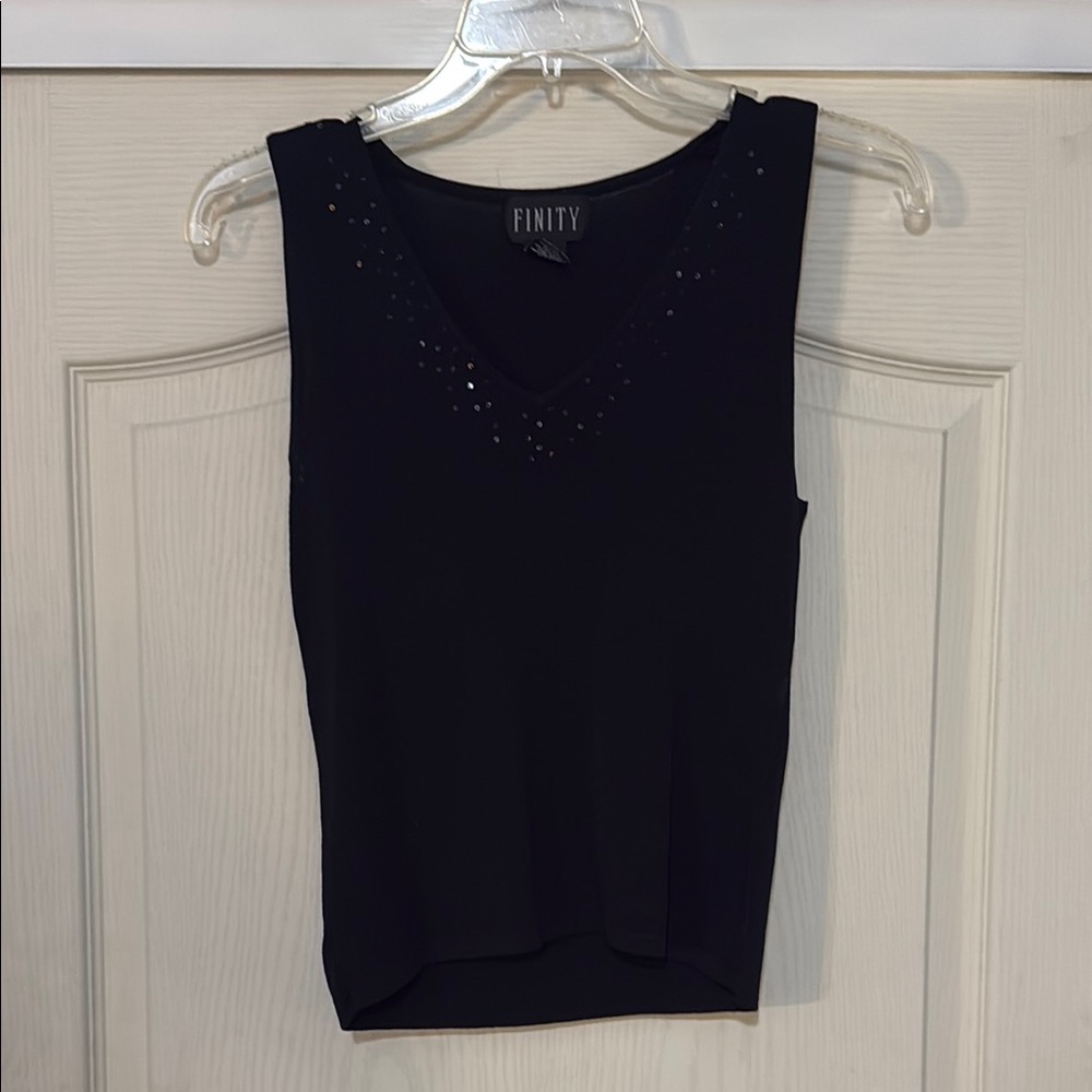 Finity Black Embellished Fitted Tank Top